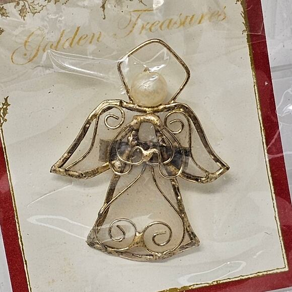 Angel Brooch Pin Set of Three Capiz Shell Goldtone Vintage Golden Treasures New - Picture 5 of 8